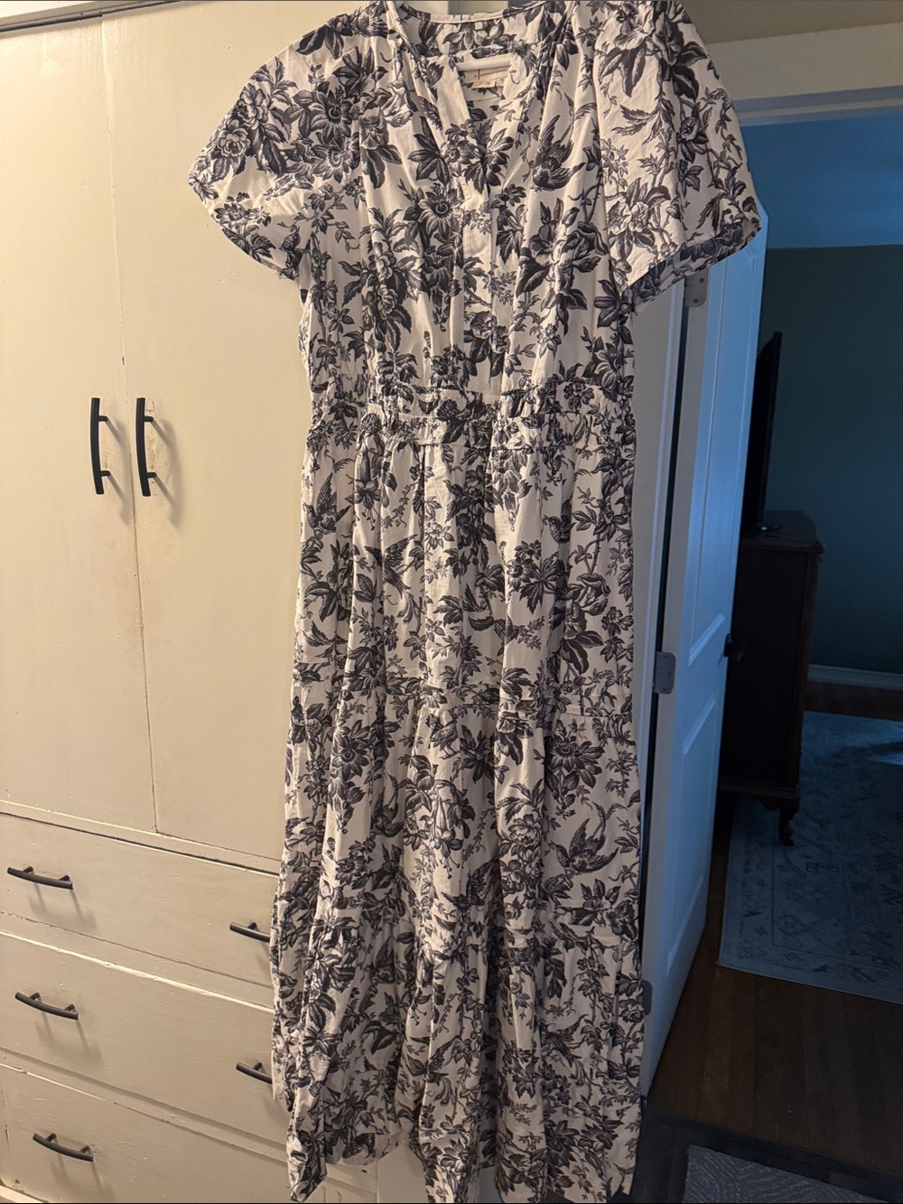 Anthropologie Somerset Maxi Dress Grey Floral Vines Size XL